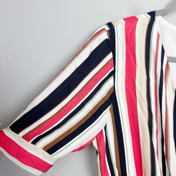 HUTCH | Bold Vertical Striped Faux Wrap Short Sleeve Dress Women’s Size Large - Picture 2 of 9
